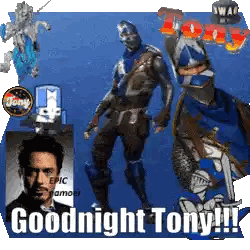 A Collage Of Images With The Words Goodnight Tony !!! Sticker