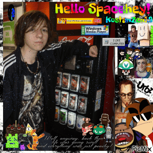 A Collage Of Images With The Words Hello Spacehey GIF