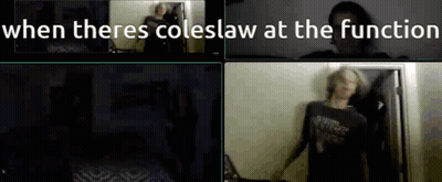 A Collage Of Images With The Words " When Theres Coleslaw At The Function " On Top GIF