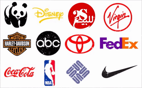 A Collage Of Logos Including Coca Cola Harley Davidson And Virgin GIF