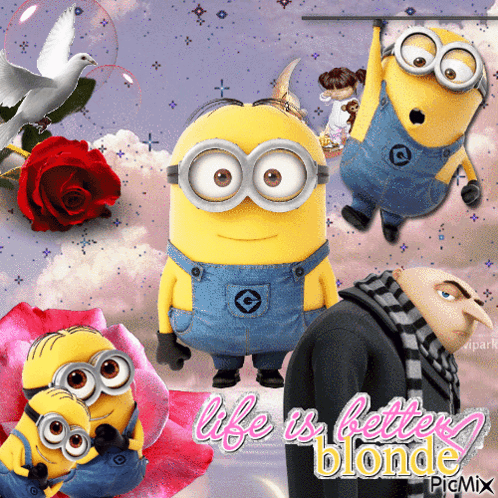 Minions Collage With Life Is Better Blonde GIF