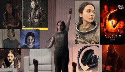 A Collage Of Movie Posters Including One For Aliens GIF