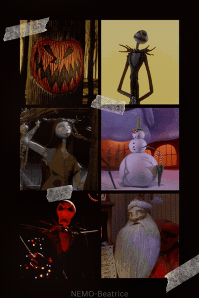 A Collage Of Nightmare Before Christmas Characters With Nemo-Beatrice At The Bottom GIF