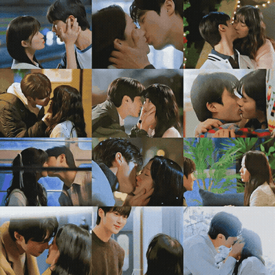 A Collage Of Photos Of A Couple Kissing GIF