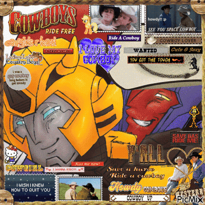A Collage Of Pictures With Cowboys Written On The Top Left GIF