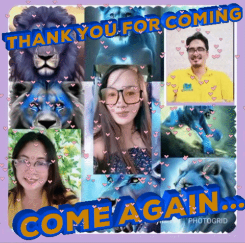 A Collage Of Pictures With The Words " Thank You For Coming Come Again " GIF
