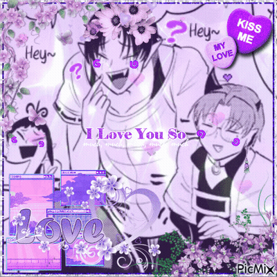 A Collage Of Purple Flowers With The Words I Love You So On It GIF