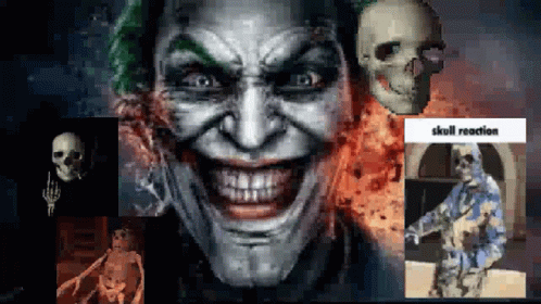 A Collage Of Skulls And A Joker With The Words Skull Reaction On The Bottom GIF