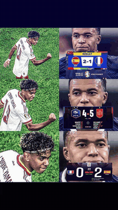 A Collage Of Soccer Players With A Scoreboard That Says Result 2-1 GIF