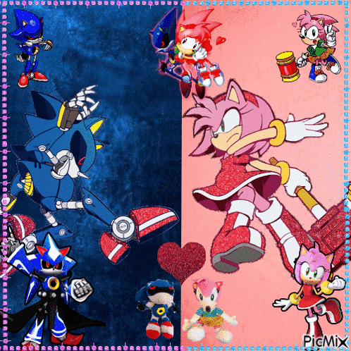A Collage Of Sonic The Hedgehog Characters Including Metal Sonic And Amy GIF