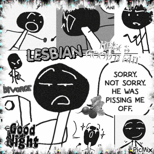 A Collage Of Stick Figures With The Words Lesbian Good Night On The Bottom GIF