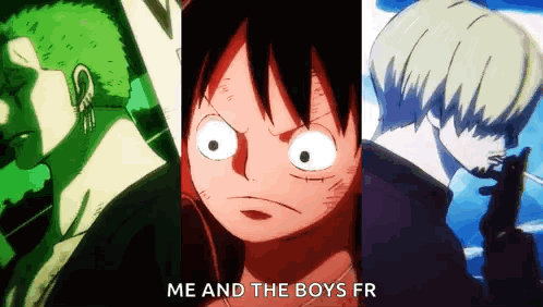 A Collage Of Three Anime Characters With The Words Me And The Boys Fr On The Bottom GIF