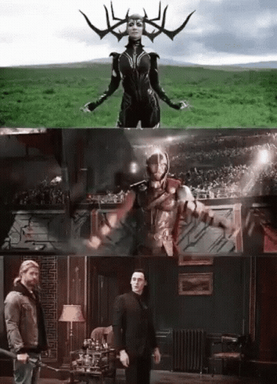 A Collage Of Three Images Shows A Woman With Horns And A Man In A Suit GIF