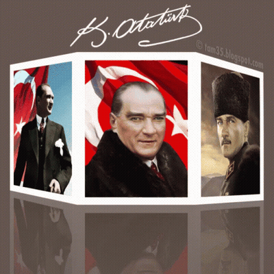A Collage Of Three Pictures Of A Man With The Signature Of B. Ataturk GIF