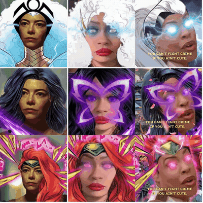 A Collage Of Women 'S Faces With The Words You Can 'T Fight Crime If You Ain 'T Cute GIF