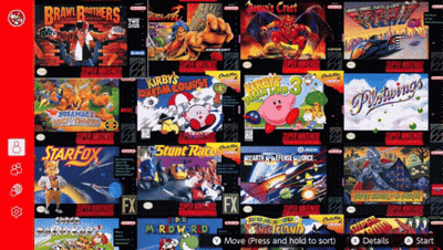 A Collection Of Nintendo Super Nintendo Games On A Red Screen GIF