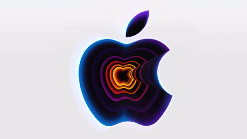 A Colorful Apple Logo With A Bite Taken Out Of It On A White Background GIF