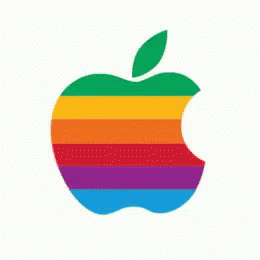 A Colorful Apple Logo With A Green Leaf On A White Background GIF