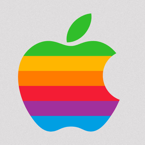 A Colorful Apple With A Green Leaf On A White Background GIF