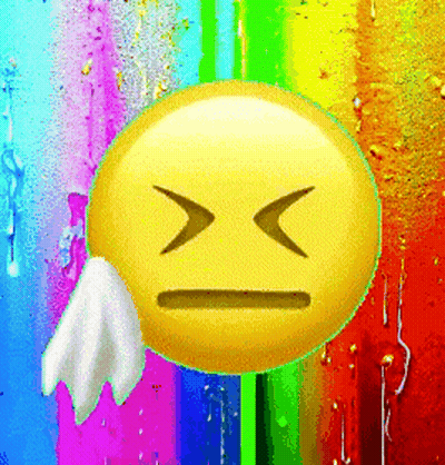 A Colorful Background With A Smiley Face Holding A Napkin In Front Of It GIF