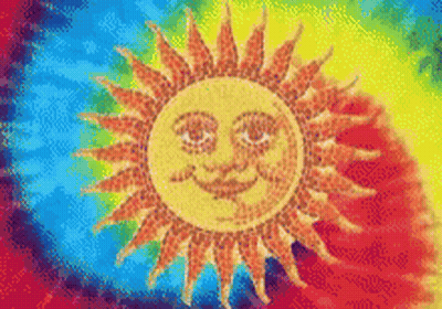 A Colorful Background With A Smiling Sun In The Center GIF