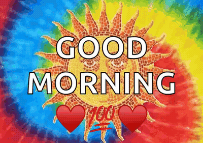 A Colorful Background With A Sun And The Words Good Morning On It GIF