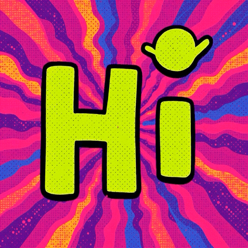 A Colorful Background With The Word Hi In Green Letters GIF