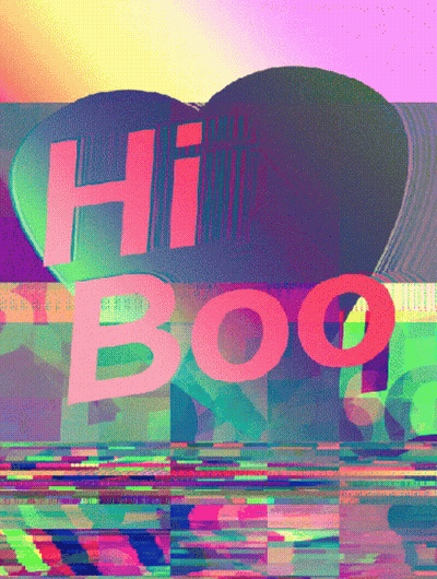 A Colorful Background With The Words Hi Boo In Red Letters GIF