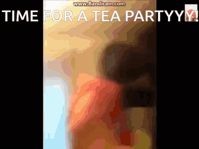 A Colorful Background With The Words Time For A Tea Party GIF