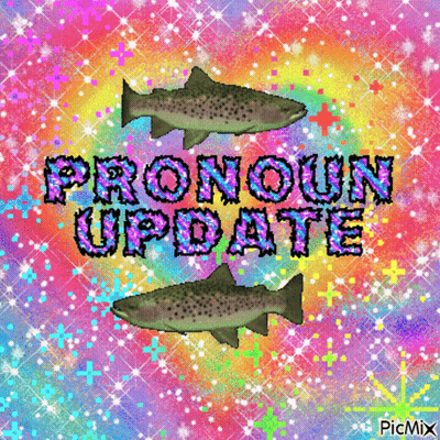A Colorful Background With Two Fish And The Words Pronoun Update On It GIF