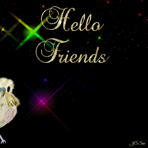 A Colorful Bird Is On A Black Background With The Words Hello Friends GIF