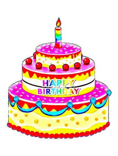 A Colorful Birthday Cake With A Candle On Top That Says Happy Birthday Sticker