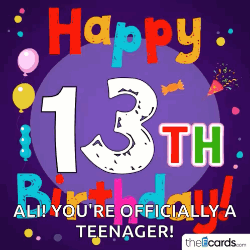 A Colorful Birthday Card For A 13Th Birthday GIF
