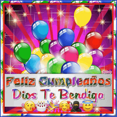 A Colorful Birthday Card With Balloons And The Words Feliz Cumpleanos Dios Te Bendiga GIF