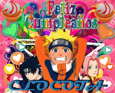 A Colorful Birthday Card With Naruto And Sasuke On It GIF