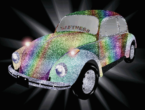 A Colorful Car With The Word Softness On It GIF