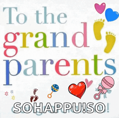 A Colorful Card That Says `` To The Grandparents So Happily So '' GIF