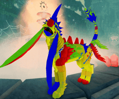 A Colorful Cartoon Character With A Blue Tail GIF