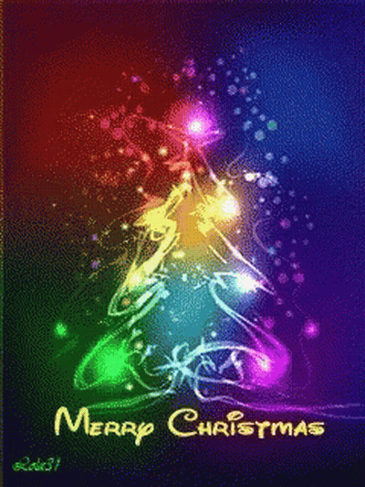 A Colorful Christmas Tree With The Words Merry Christmas GIF