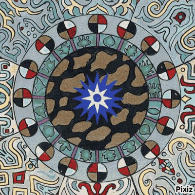 A Colorful Circular Pattern With A Blue Star In The Middle GIF