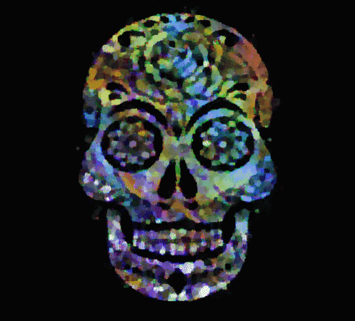 A Colorful Day Of The Dead Skull With Flowers On It GIF