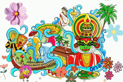 A Colorful Drawing Of A Boat With The Word Kerala On It GIF