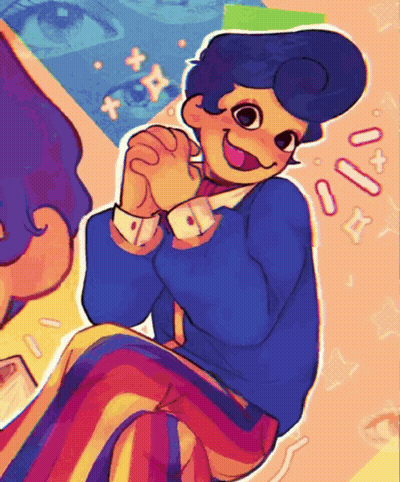 A Colorful Drawing Of A Boy With His Tongue Out GIF