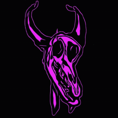 A Colorful Drawing Of A Bull 'S Skull With Horns On A Black Background GIF
