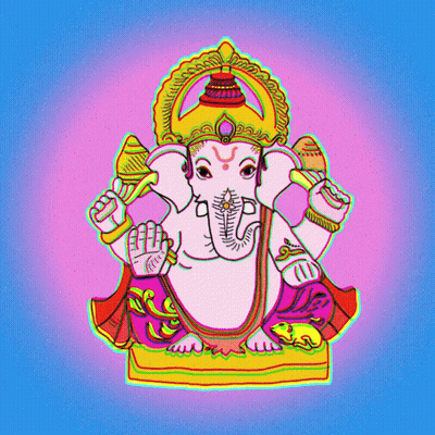 A Colorful Drawing Of A Deity With A Crown On His Head GIF
