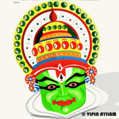 A Colorful Drawing Of A Green Face With The Name Vipin Ayilam On The Bottom Right GIF