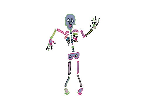 A Colorful Drawing Of A Skeleton With A Skull In The Center Sticker