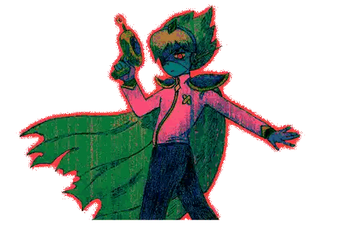 A Colorful Drawing Of A Superhero With A Cape Holding A Gun Sticker