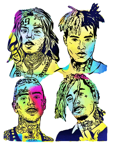 A Colorful Drawing Of Rappers Including Lil Peep And 6Ix9ine Sticker