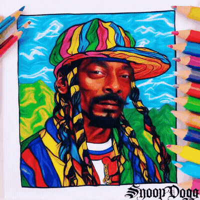 A Colorful Drawing Of Snoop Dogg With Colored Pencils GIF